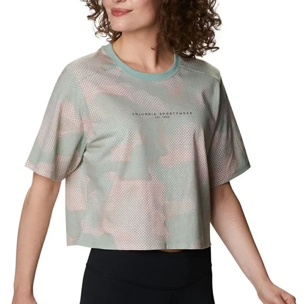 Columbia Park Box Aqua Tone Spotted Camo Boxy T-Shirt Women's Extra Large NWT